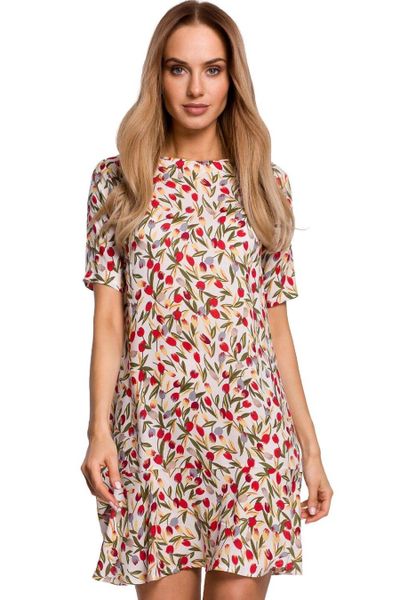 Przewiewna trapezowa sukienka w kwiaty z falbaną na lato. Sukienki Sukienki.shop, na co dzień, na lato, xl, bez wzorów, z tkaniny, bez kołnierzyka, bez ramiączek, mini, trapezowe. Za 119.00 zł.