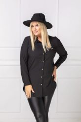 Elegancka czarna długa zapinana koszula PLUS SIZE XXL. Czarne koszule Nasi partnerzy, plus size, bez wzorów, z poliesteru, eleganckie, bez kołnierzyka, plus size, bez ramiączek. Za 199.90 zł.