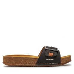 Klapki Josef Seibel. Czarne klapki Josef Seibel, bez wzorów, bez obcasa. Za 279.99 zł.