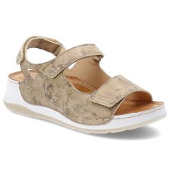 Sandały damskie Wasak, na wysokiej platformie skórzane we wzorki na rzepy wygodne, beżowe kwiatowe, 765. Brązowe sandały Wasak, bez wzorów, eleganckie, bez obcasa, na koturnie, bez zapięcia. Za 219.00 zł.