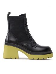 DeeZee Botki ZAL90112-1A Czarny. Czarne botki DeeZee, bez wzorów, ze skóry, bez obcasa, na słupku, bez zapięcia. Za 239.99 zł.