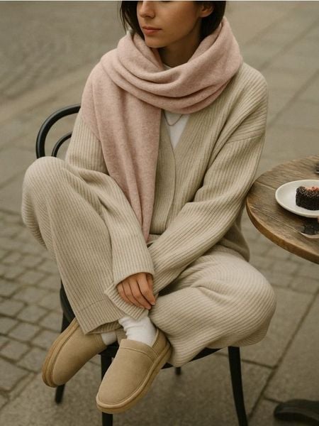 Szalik z domieszką wełny - beżowy. Brązowe szaliki Sinsay, bez wzorów, z wełny. Za 39.99 zł.