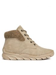 Botki Rieker. Brązowe botki Rieker, bez wzorów, bez obcasa, na płaskiej podeszwie, bez zapięcia. Za 359.99 zł.
