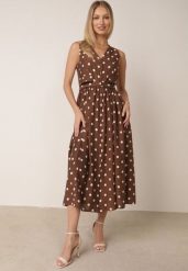 Brązowa Sukienka w Grochy Bez Rękawów z Paskiem w Talii Andriore. Brązowe sukienki Born2be, na co dzień, l, bez wzorów, eleganckie, bez kołnierzyka, bez ramiączek, maxi. Za 169.99 zł.