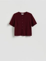 Wełniany kardigan - bordowy. Czerwone kardigany Reserved, l, bez wzorów, z dzianiny. Za 149.99 zł.
