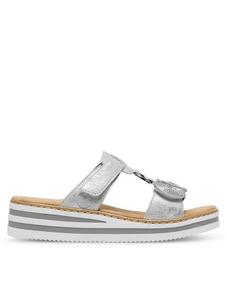 Rieker Klapki V02K3-40 Srebrny. Szare klapki Rieker, bez wzorów, z syntetyku, bez obcasa. Za 309.99 zł.