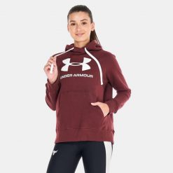 Bluza Z Kapturem Damska Logo Polar Rival. Czerwone bluzy Under Armour, m, bez wzorów, z polaru, z kapturem. Za 308.99 zł.