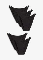 Figi mini tanga z bawełną organiczną (5 par). Czarne figi bonprix, bez wzorów, z bawełny. Za 64.99 zł.