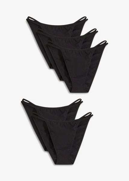 Figi mini tanga z bawełną organiczną (5 par). Czarne figi bonprix, bez wzorów, z bawełny. Za 64.99 zł.