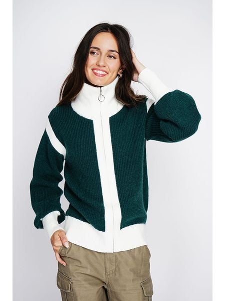 ASSUILI Kardigan w kolorze ciemnozielono-białym rozmiar: 38. Białe kardigany Assuili, bez wzorów, z kaszmiru. Za 195.77 zł.