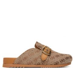 Klapki Guess. Brązowe klapki Guess, z aplikacjami, bez obcasa. Za 549.99 zł.