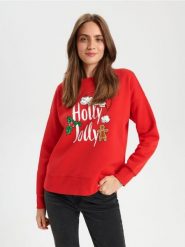 Bluza - czerwony. Czerwone bluzy Sinsay, l, bez wzorów, z dzianiny, bez kaptura. Za 39.99 zł.