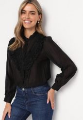 Czarna Koszula z Koronką Walaa. Czarne koszule Born2be, m, bez wzorów, z koronki, bez kołnierzyka, bez ramiączek. Za 129.99 zł.