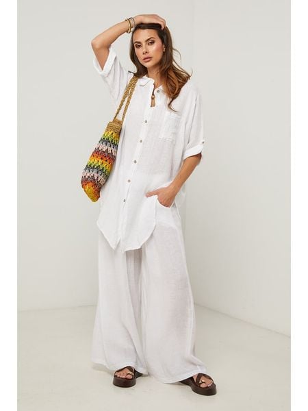 Fleur de Lin Lniana tunika "Berline" w kolorze białym rozmiar: XL. Białe tuniki Fleur de Lin, xl, bez wzorów, ze lnu, bez kołnierzyka, bez ramiączek. Za 194.95 zł.
