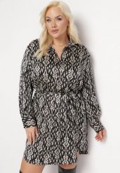 Czarna Pudełkowa Sukienka Mini z Wiązanym Paskiem Hrina. Czarne sukienki Born2be, l, bez wzorów, z materiału, bez kołnierzyka, bez ramiączek, mini. Za 99.99 zł.