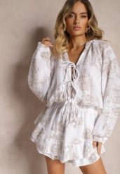 Beżowy Muślinowy Kombinezon z Bawełny z Ozdobnym Wiązaniem Vimariana. Brązowe sukienki Renee, na imprezę, s, bez wzorów, z bawełny, eleganckie, bez kołnierzyka, bez ramiączek, maxi. Za 154.99 zł.