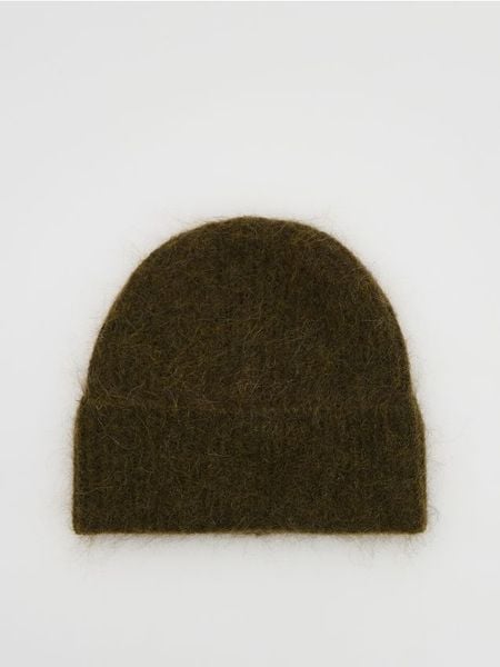 Czapka z wełną i moherem - ciemnozielony. Zielone czapki Reserved, bez wzorów, z moheru. Za 99.99 zł.