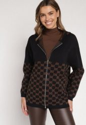 Czarny Kardigan na Suwak z Kapturem i Geometrycznym Motywem Lunetusa. Czarne kardigany Born2be, l, bez wzorów, z jeansu. Za 99.99 zł.