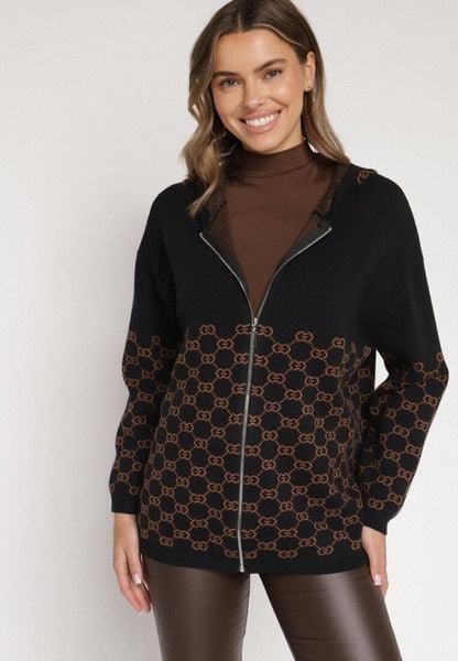 Czarny Kardigan na Suwak z Kapturem i Geometrycznym Motywem Lunetusa. Czarne kardigany Born2be, l, bez wzorów, z jeansu. Za 99.99 zł.