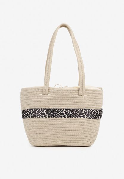 Beżowa Torebka z Bawełny Ozdobiona Paskiem w Panterkę Felariela. Brązowe torebki klasyczne Born2be, bez wzorów, z bawełny, bez dodatków. Za 89.99 zł.