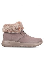 Skechers Trzewiki On-The-Go Joy Plush Dreams 144042/DKTP Różowy. Czerwone botki Skechers, bez wzorów, z materiału, bez obcasa, na płaskiej podeszwie, bez zapięcia. Za 309.99 zł.