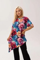 Wiskozowa tunika asymetryczna Capri Peony w print w piwonie OVERSIZE PLUS SIZE XXL WIOSNA LATO. Białe tuniki Moda Size Plus Iwanek, na co dzień, na lato, l, bez wzorów, z dzianiny, eleganckie, z asymetrycznym kołnierzem, plus size, bez ramiączek. Za 229.90 zł.