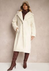 Jasnobeżowy Długi Płaszcz w Stylu Futerka Deozola. Brązowe płaszcze Renee, l, bez wzorów, z jeansu, bez kaptura. Za 119.99 zł.
