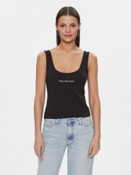 Calvin Klein Jeans Top Institutional J20J221064 Czarny Slim Fit. Czarne topy Calvin Klein Jeans, s, bez wzorów, z bawełny, bez kołnierzyka, bez ramiączek. Za 79.99 zł.