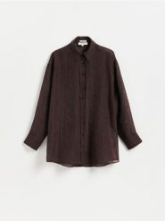 Koszula z lyocellem - ciemnobrązowy. Brązowe koszule Reserved, l, bez wzorów, z lyocellu, bez kołnierzyka, bez ramiączek. Za 159.99 zł.