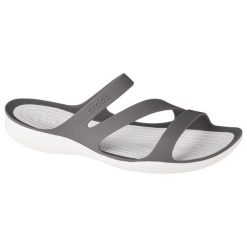 Klapki damskie Crocs Swiftwater Sandal W Smokewhite. Białe klapki Crocs, bez wzorów, z materiału, bez obcasa. W wyprzedaży za 231.60 zł.