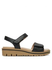 Caprice Sandały 9-28712-44 Czarny. Czarne sandały Caprice, bez wzorów, ze skóry, bez obcasa, na koturnie, bez zapięcia. Za 239.99 zł.