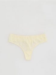 Majtki stringi z ażurowym haftem - jasnożółty. Żółte stringi Reserved, w ażurowe wzory, z bawełny. Za 49.99 zł.