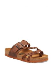 Comfortfusse Skórzane japonki w kolorze brązowym rozmiar: 41. Brązowe klapki Comfortfüße, bez wzorów, z nubiku, z otwartym noskiem, bez obcasa. Za 196.24 zł.