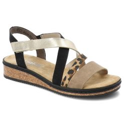 Sandały damskie Rieker, cholewka ze skóry ekologicznej paski w kontrastowych kolorach metaliczne wykończenie, multikolor, V3663-92. Sandały Rieker, bez wzorów, ze skóry ekologicznej, eleganckie, bez obcasa, bez zapięcia. Za 299.00 zł.