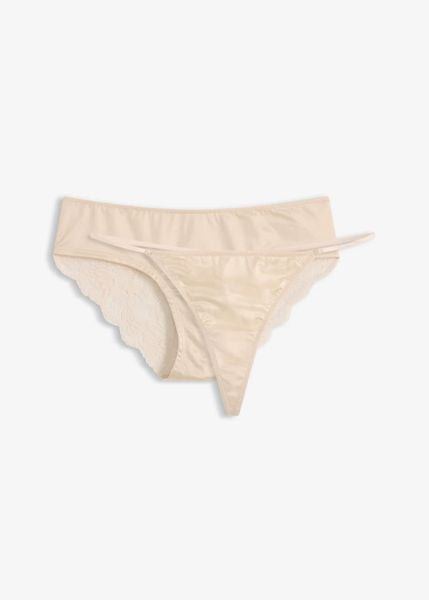 Figi hipster + stringi tanga z miękką koronką (zestaw 2 szt.). Czerwone stringi bonprix, bez wzorów, z koronki. Za 24.99 zł.