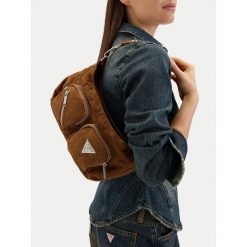 Torebka Guess Jeans. Brązowe torebki klasyczne Guess Jeans, z aplikacjami, z jeansu, bez dodatków. Za 259.99 zł.