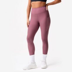 Legginsy fitness damskie Domyos. Fioletowe legginsy DOMYOS, l, bez wzorów, z elastanu, z podwyższonym stanem. Za 79.99 zł.