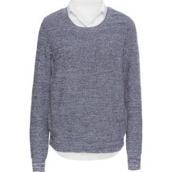Sweter dzianinowy z koszulową wstawką bonprix szary melanż - biały. Szare swetry bonprix, bez wzorów, z dzianiny, bez ramiączek. Za 49.99 zł.