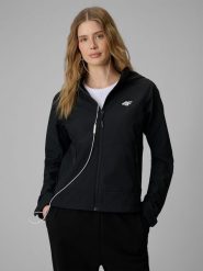4F Kurtka softshell wiatroodporna membrana 5000 damska - czarna XL. Czarne kurtki sportowe 4f, xl, bez wzorów, z softshellu, bez kaptura. Za 299.99 zł.