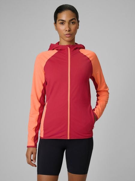 4F Bluza trekkingowa slim z kapturem damska - czerwona L. Czerwone bluzy 4f, l, bez wzorów, z kapturem. Za 249.99 zł.