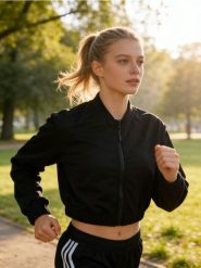 Krótka bluza sportowa z zamkiem - czarny. Czarne bluzy Sinsay, l, bez wzorów, bez kaptura. Za 49.99 zł.