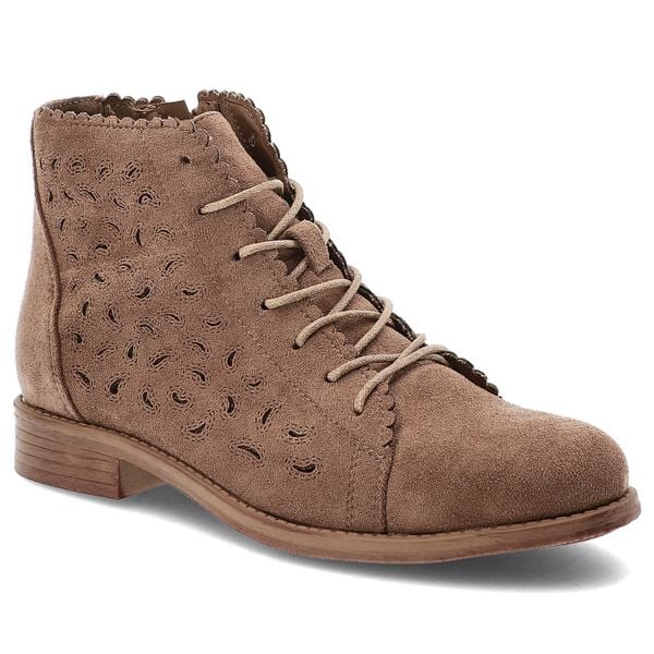 Brązowe Botki S.Barski Stylowe Obuwie Damskie. Brązowe botki S.BARSKI, w ażurowe wzory, bez obcasa, bez zapięcia. Za 149.00 zł.