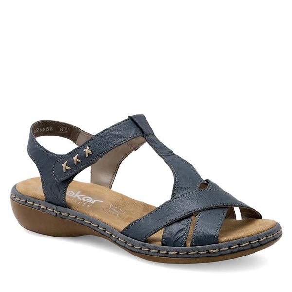 Sandały Rieker. Niebieskie sandały Rieker, bez wzorów, bez obcasa, na płaskiej podeszwie, bez zapięcia. Za 299.99 zł.