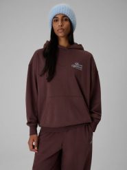 4F Bluza dresowa loose z kapturem damska - brązowa L. Brązowe bluzy 4f, l, bez wzorów, z dresówki, z kapturem. Za 189.99 zł.
