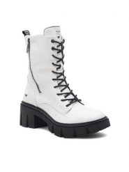 Mustang Botki 1471-502 Biały. Białe botki Mustang, bez wzorów, z syntetyku, bez obcasa, na słupku, bez zapięcia. Za 399.99 zł.