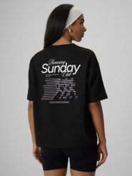 4F T-shirt loose z nadrukiem damski - czarny XS. Czarne t-shirty 4f, xs, bez wzorów, z bawełny, bez kołnierzyka, bez ramiączek. Za 59.99 zł.