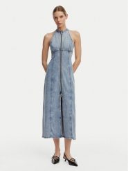 Armani Exchange Sukienka jeansowa XW002261 AF21338 MB001 Niebieski Regular Fit. Niebieskie sukienki Armani Exchange, bez wzorów, z bawełny, bez kołnierzyka, bez ramiączek. Za 919.99 zł.