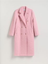 Płaszcz oversize z wełną - różowy. Czerwone płaszcze Reserved, l, bez wzorów, z tkaniny, bez kaptura. Za 499.99 zł.