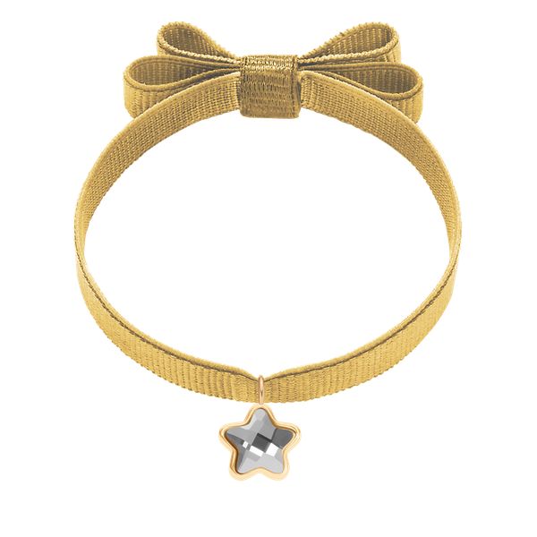 Bransoletka z pozłacaną gwiazdką z ciemnoszarym kryształem na podwójnej złotej wstążce. Szare bransoletki Lilou, pozłacane. Za 128.00 zł.