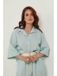 Rodier Lin Lniana bluzka w kolorze turkusowym rozmiar: L/XL. Niebieskie bluzki Rodier Lin, l, bez wzorów, ze lnu, bez kołnierzyka, bez ramiączek. Za 122.96 zł.